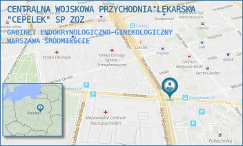 GABINET ENDOKRYNOLOGICZNO-GINEKOLOGICZNY - CENTRALNA WOJSKOWA PRZYCHODNIA LEKARSKA "CEPELEK" SP ZOZ - KOSZYKOWA 78,  WARSZAWA ŚRÓDMIEŚCIE