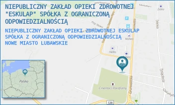 NIEPUBLICZNY ZAKŁAD OPIEKI ZDROWOTNEJ ESKULAP SPÓŁKA Z OGRANICZONĄ ODPOWIEDZIALNOŚCIĄ - NIEPUBLICZNY ZAKŁAD OPIEKI ZDROWOTNEJ "ESKULAP" SPÓŁKA Z OGRANICZONĄ ODPOWIEDZIALNOŚCIĄ - GRUNWALDZKA 3A,  NOWE MIASTO LUBAWSKIE